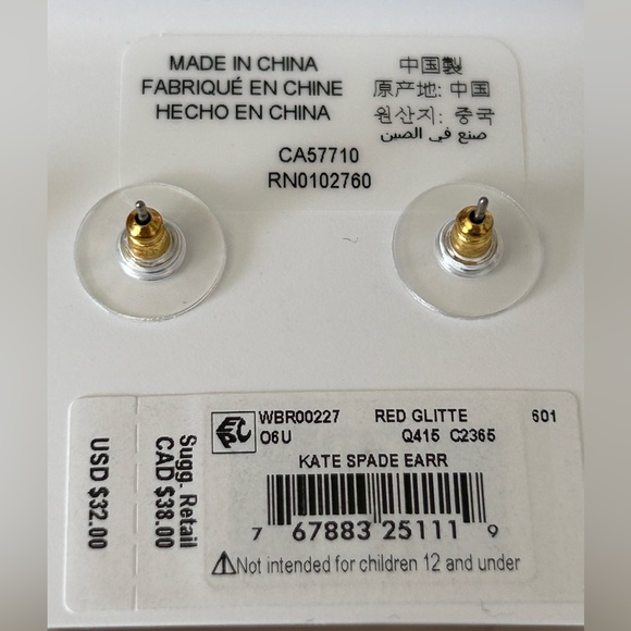NWT! Kate Spade Glitter Crystal Square Stud Earrings - Picture 5 of 5